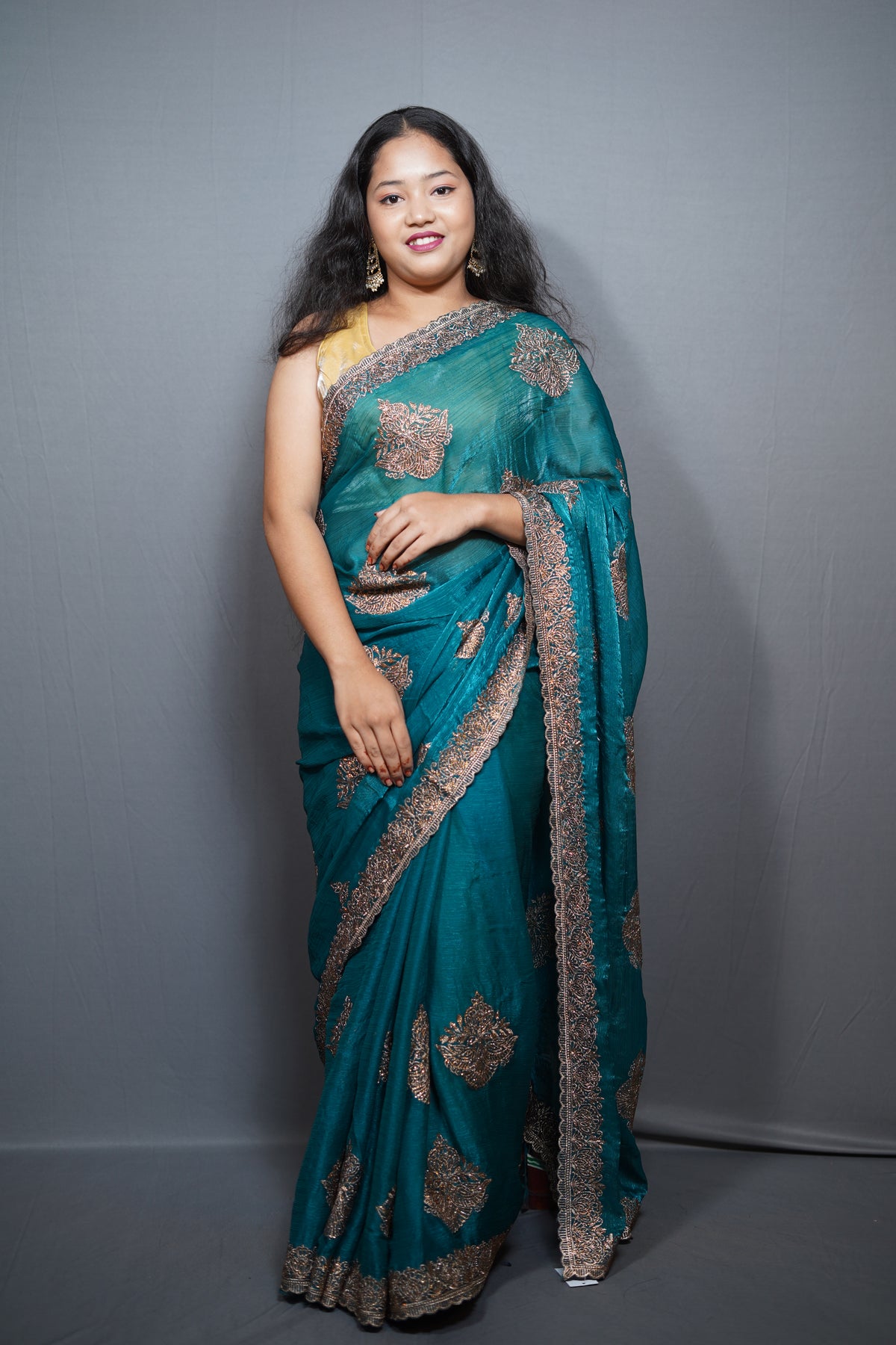 Premium Frendy Saree with Intricate Cutdana Border Stone Work