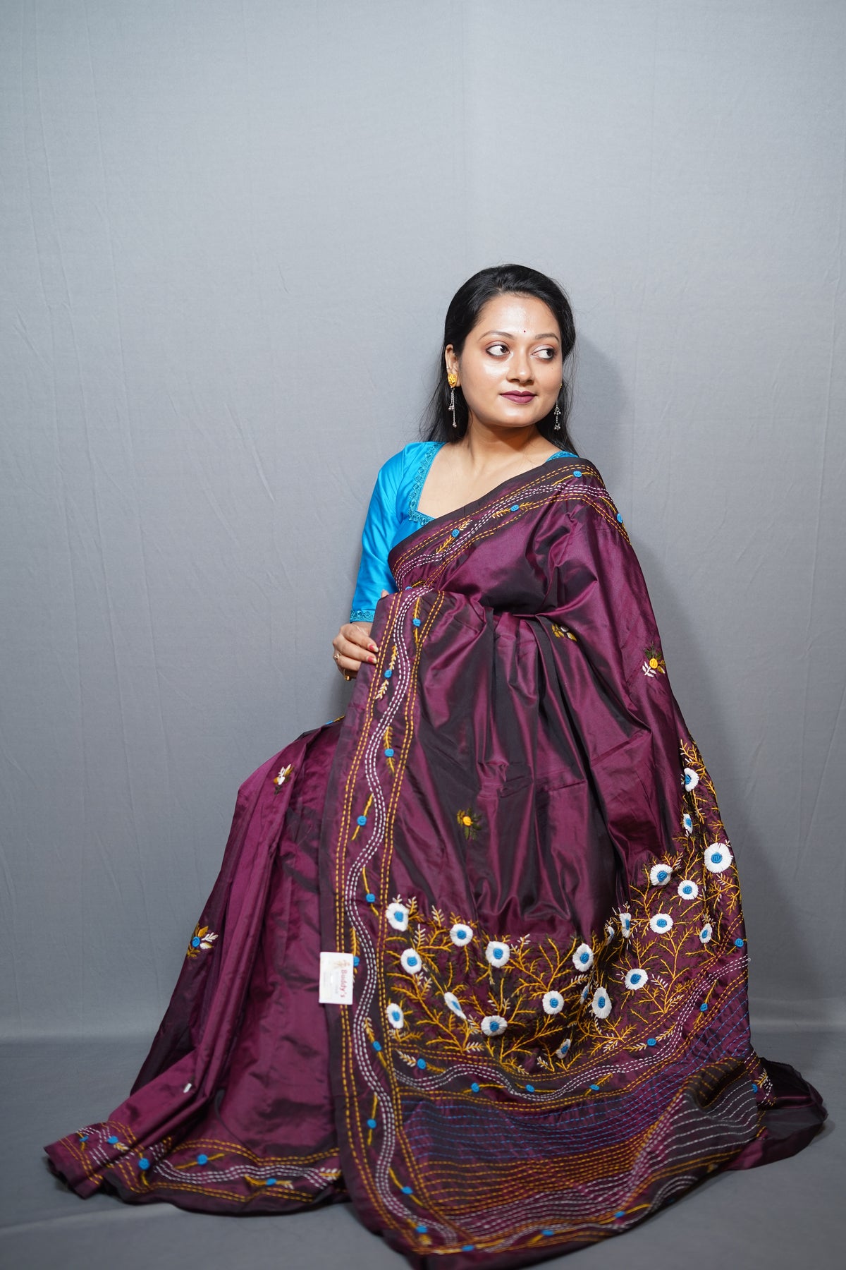 Designer Silk Saree with All-Over bulian stitch