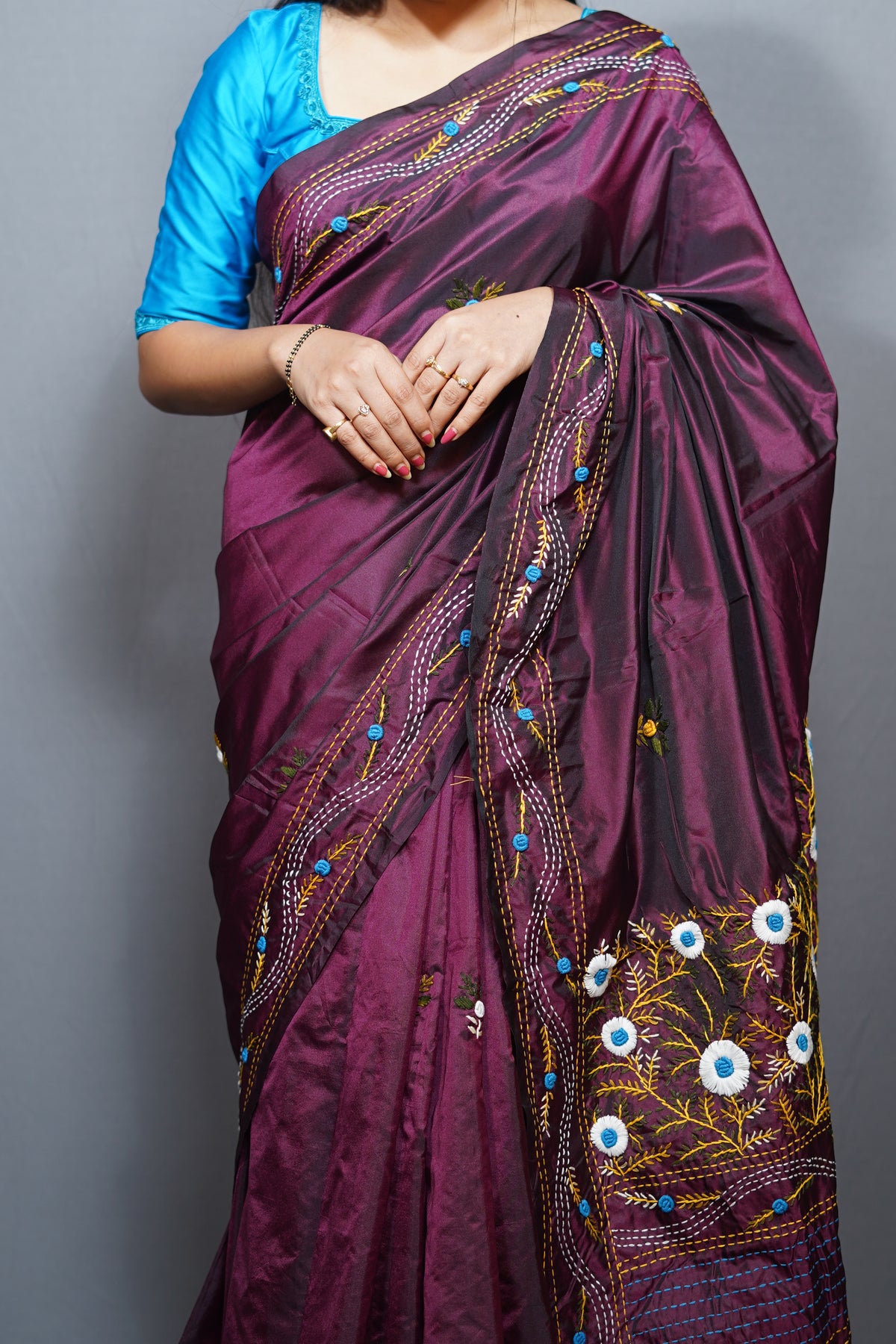 Designer Silk Saree with All-Over bulian stitch