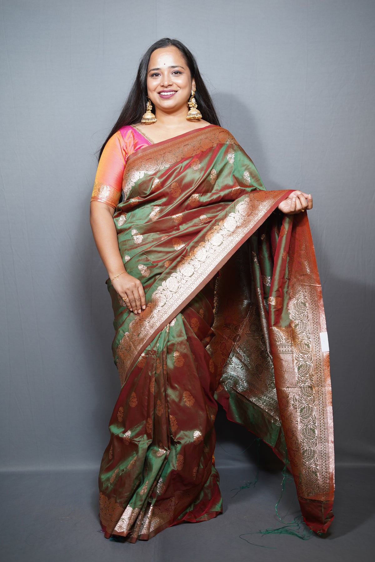 Premium Banarasi Katan Silk Saree with Antique Gold Zari Butas & Traditional Border