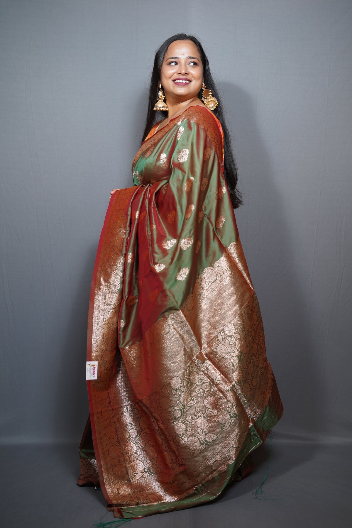 Premium Banarasi Katan Silk Saree with Antique Gold Zari Butas & Traditional Border
