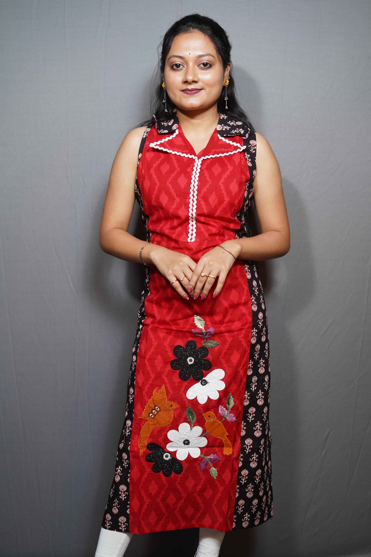 Cotton Kurta with double collar design and Wave Border