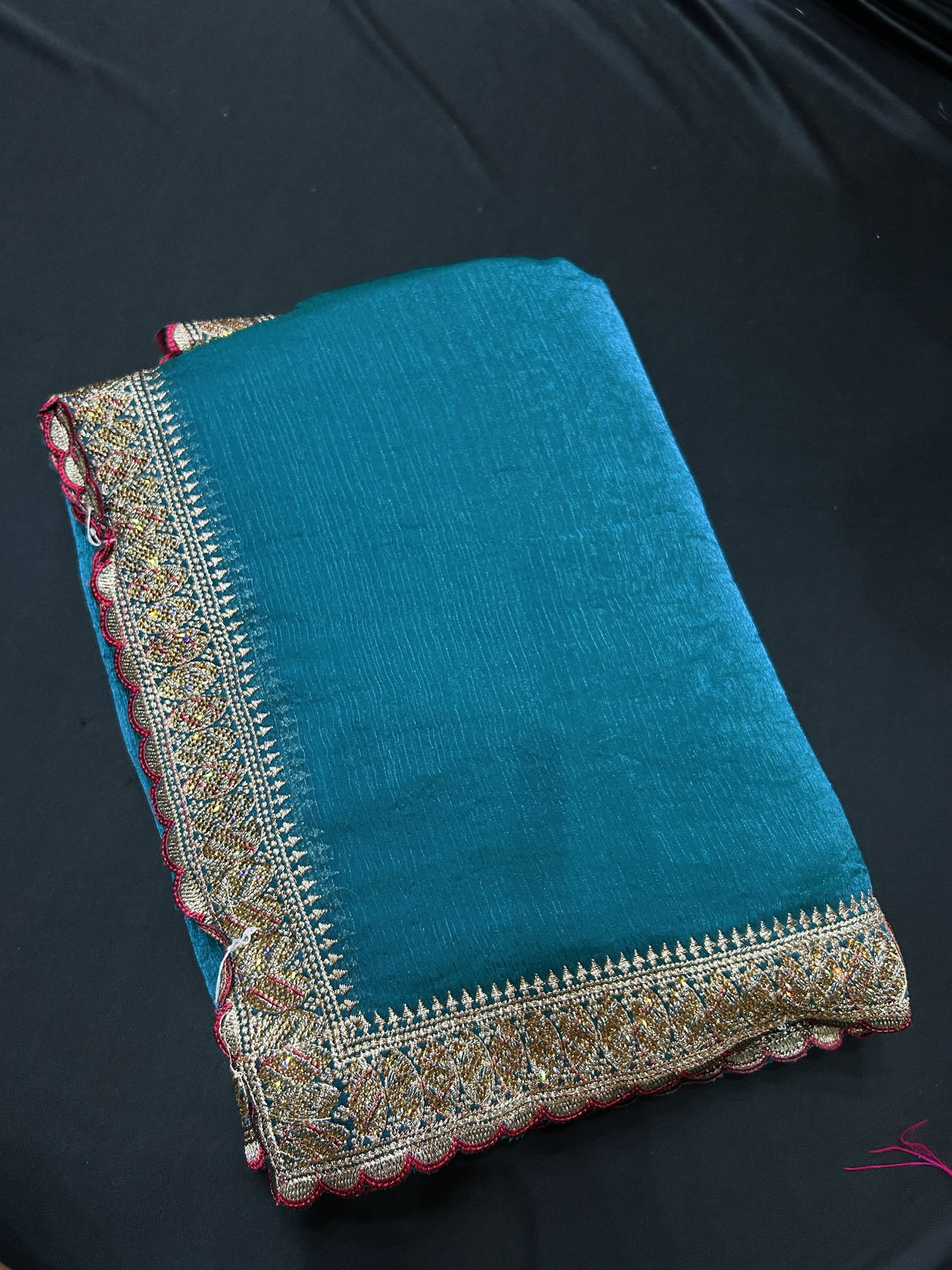Frendy Saree with Ornate Embroidered Border & Contrast Teal Edging