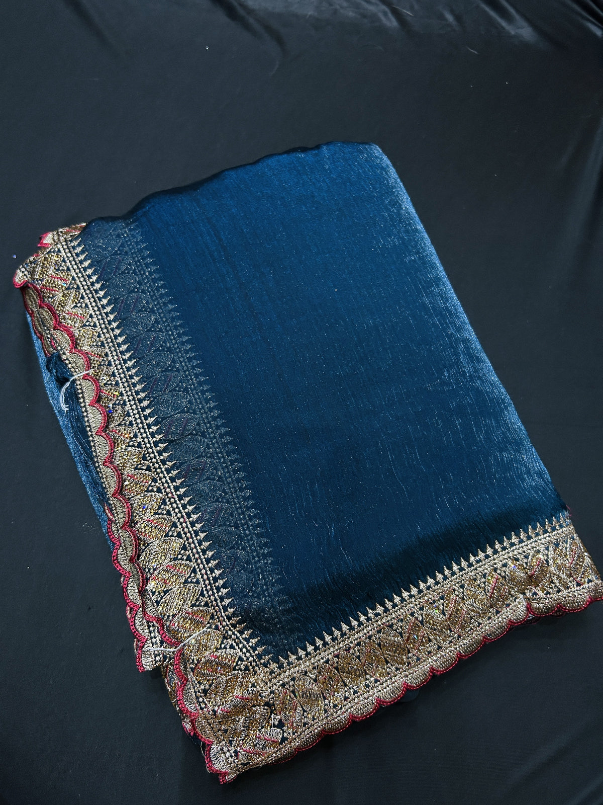 Frendy Saree with Ornate Embroidered Border & Contrast Teal Edging