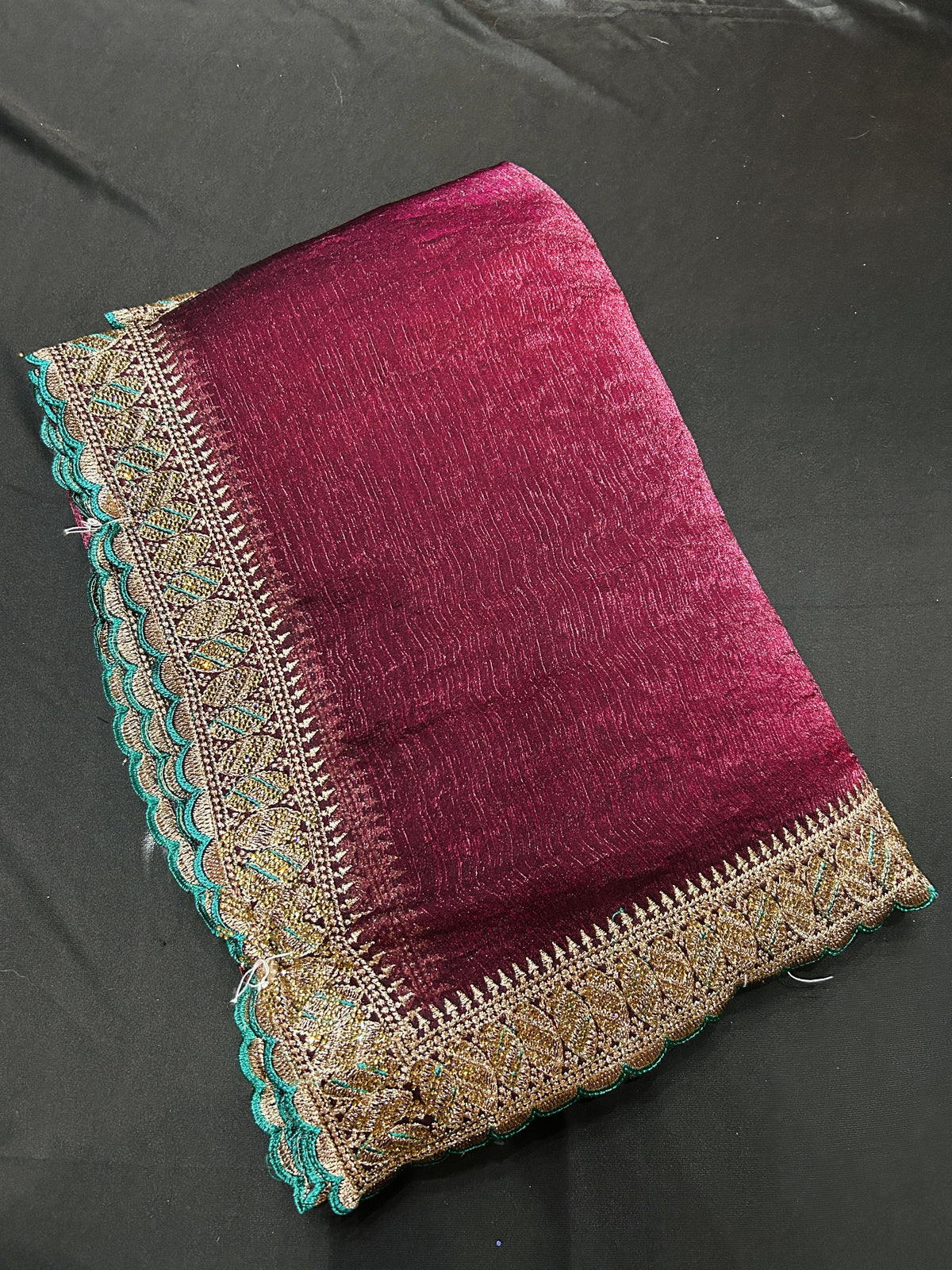 Frendy Saree with Ornate Embroidered Border & Contrast Teal Edging