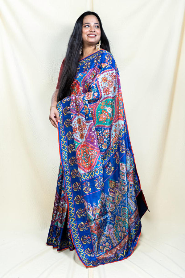 Multicolour Digital-Print Chinon Saree with  Border Exclusive Fancy Sarees